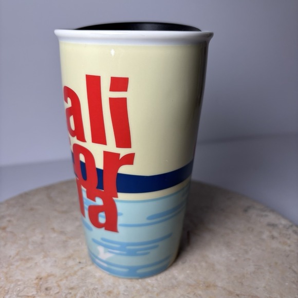 Starbucks Coffee California Beach Sunset Ceramic Travel Tumbler Mug 12 oz w/ Lid - Picture 2 of 9